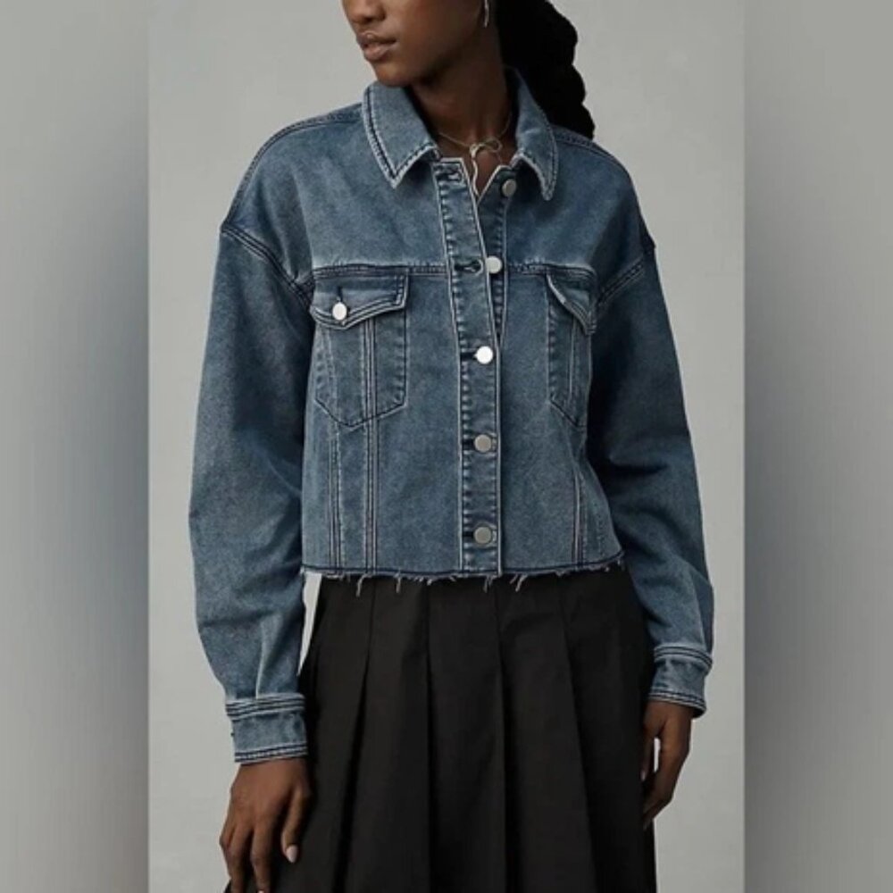 Anthropologie Dolan Left Coast Cropped Washed Cropped DenimJacket Raw Hem XL